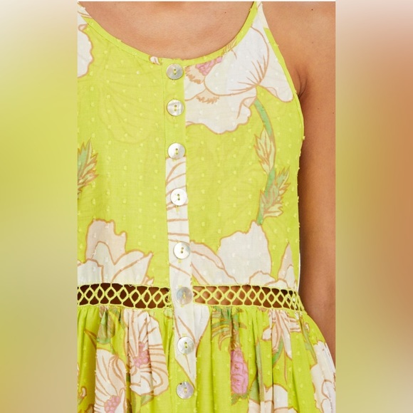 Farm Rio NWT Neon Garden Cotton Midi Dress Floral Summer Yellow Sz XS $235 - Picture 5 of 15